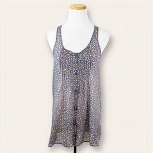 Aerie Women's Blue Semi Sheer Ditsy Print Racerback Tank Size XS Cottagecore